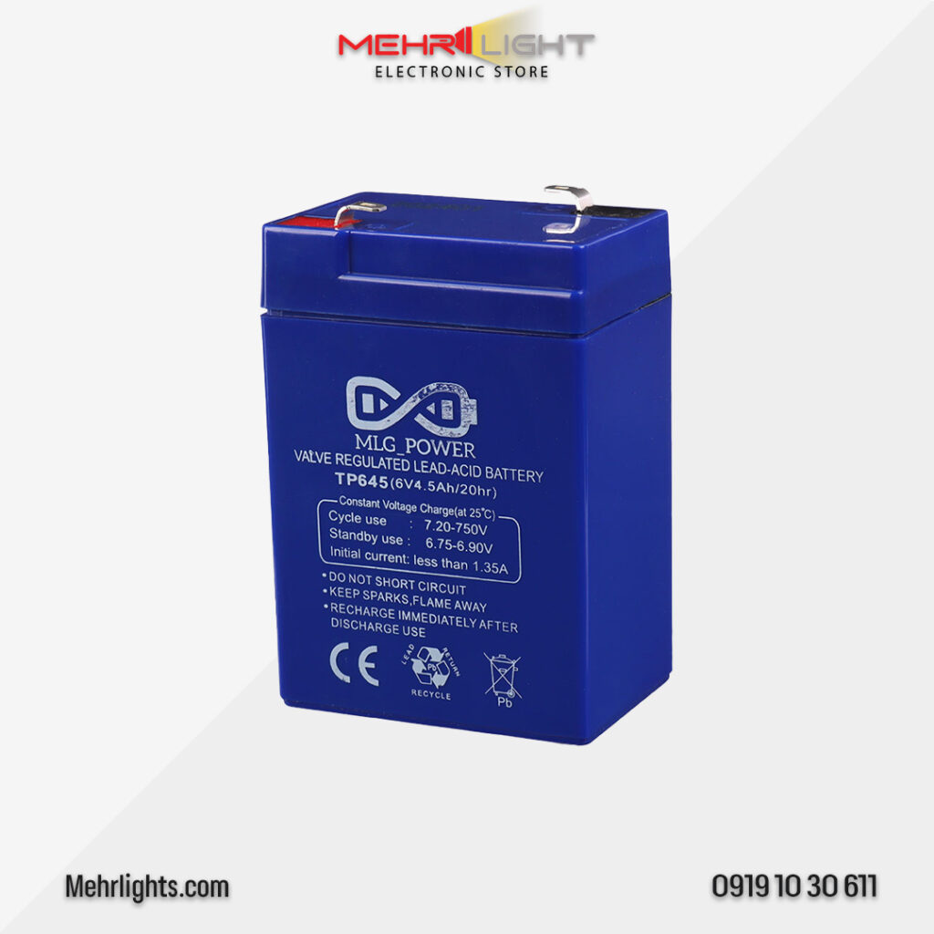 قیمت و خرید باتری لید اسید 6 ولت 4.5 آمپر برند ام ال جی پاور مدل TP645 مهرلایت