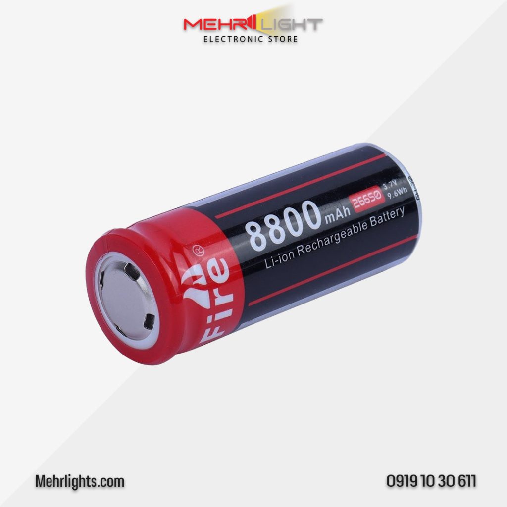 قیمت و خرید باتری شارژی لیتیوم-یون ظرفیت 8800 میلی آمپر برند کولیت فایر مدل 26650 مهرلایت