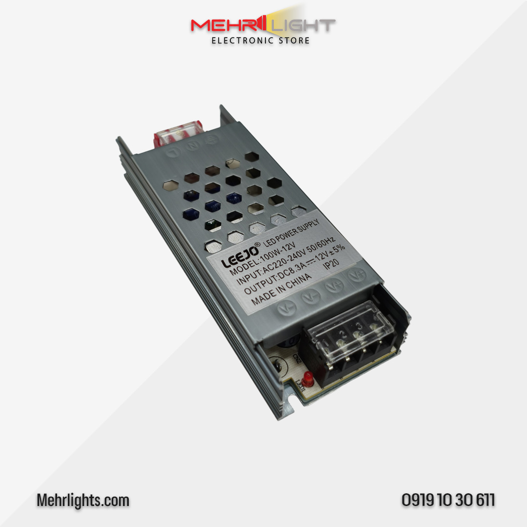 leejo-power-supply-100w قیمت و خرید منبع تغذیه 12 ولت 8 آمپر 100 وات برند LEEJO مهرلایت